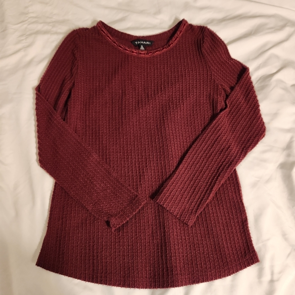 Tahari Long Sleeve Shirt Small Burgundy